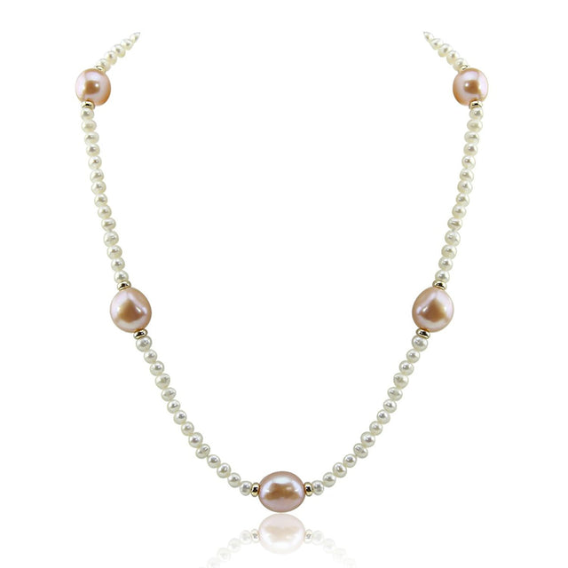 14K Yellow Gold 4–5mm and 11–13mm Pink and White Baroque Freshwater Cultured Pearl Necklace, 20"