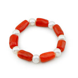 10–11mm Freshwater Cultured Pearl and Red Coral Necklace & Bracelet Set