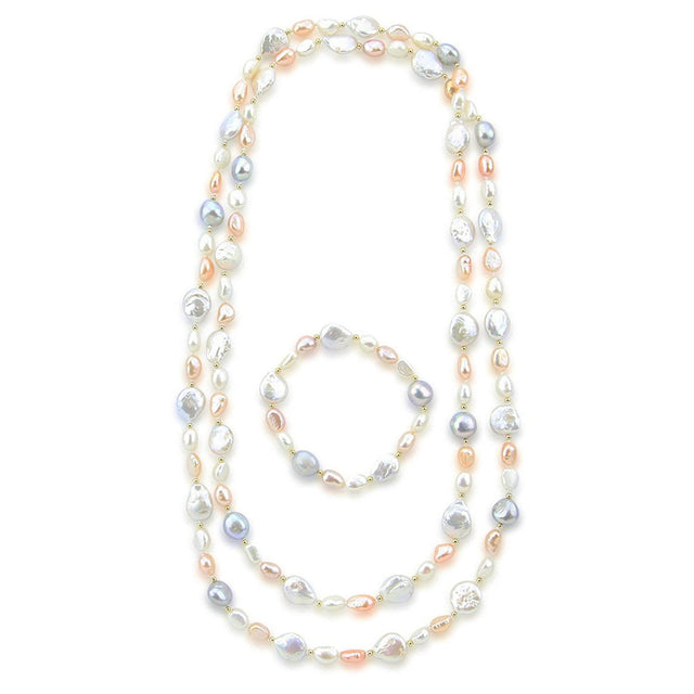 6–13mm Multicolor Baroque Freshwater Cultured Pearl Endless Necklace, 50", and Bracelet, 7.5", Set