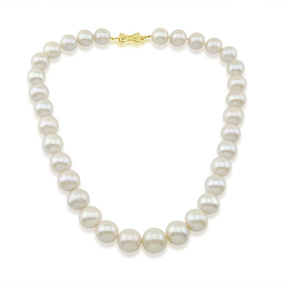 14K Yellow Gold 11–15mm White Freshwater Cultured Pearl Necklace, 17", Queen Style