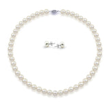 14K White Gold 7.5–8mm White Freshwater Cultured Pearl Necklace, 18", and Earring Set