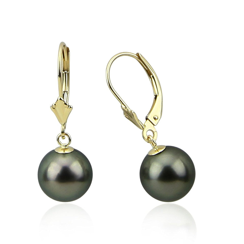 9–10mm Round Tahitian Pearl Lever-Back Earrings
