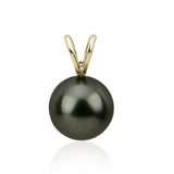 14K Yellow Gold 9–10mm Round Black Tahitian Cultured Pearl Pendant and Stud Earring Set