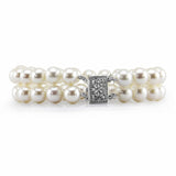 14K White Gold 8–9mm 2-Row White Freshwater Cultured Pearl Bracelet, 7.5"