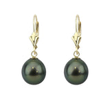 14K Yellow Gold 9–10mm Pear-Shaped Black Tahitian Cultured Pearl Pendant and Leverback Earring Set