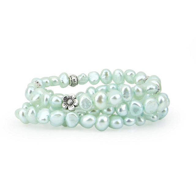 7–8mm Light Blue Freshwater Pearl Stretch Bracelets, Set of 3