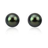 14K Yellow Gold 9–10mm Round Black Tahitian Cultured Pearl Pendant and Stud Earring Set