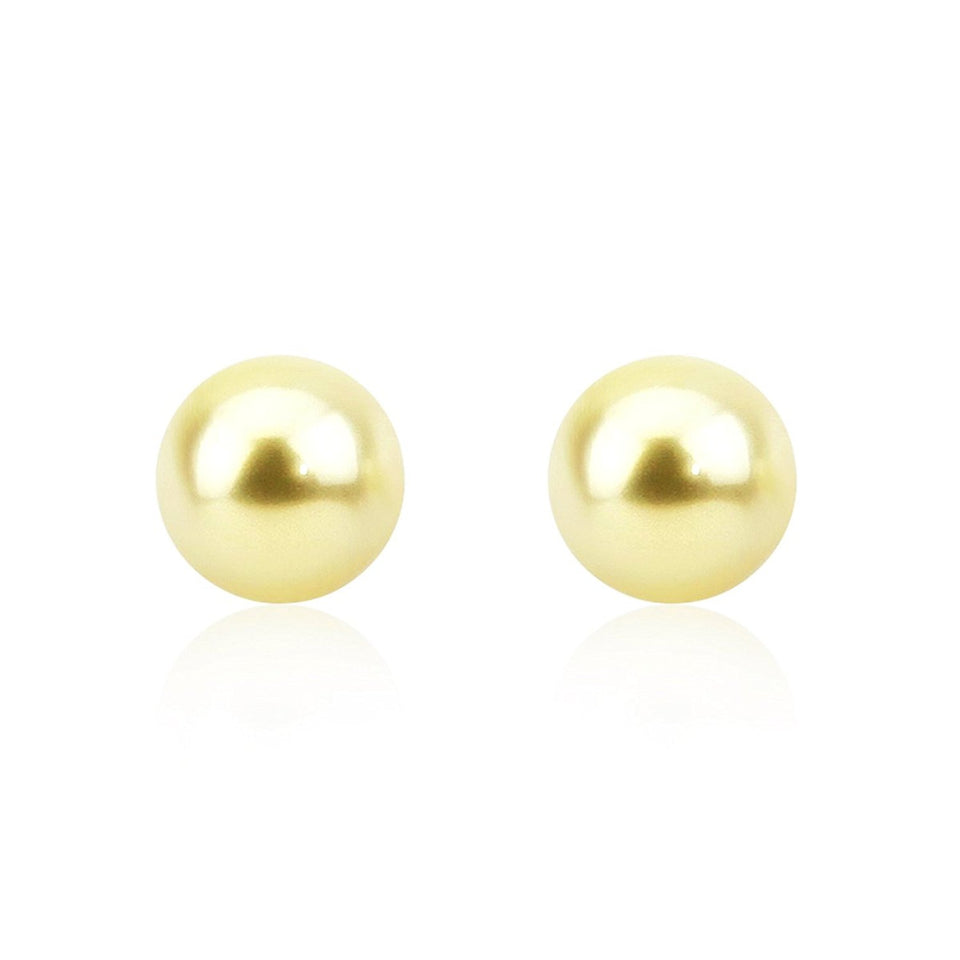 14K White Gold 9–10mm Light Golden South Sea Cultured Pearl Stud Earrings