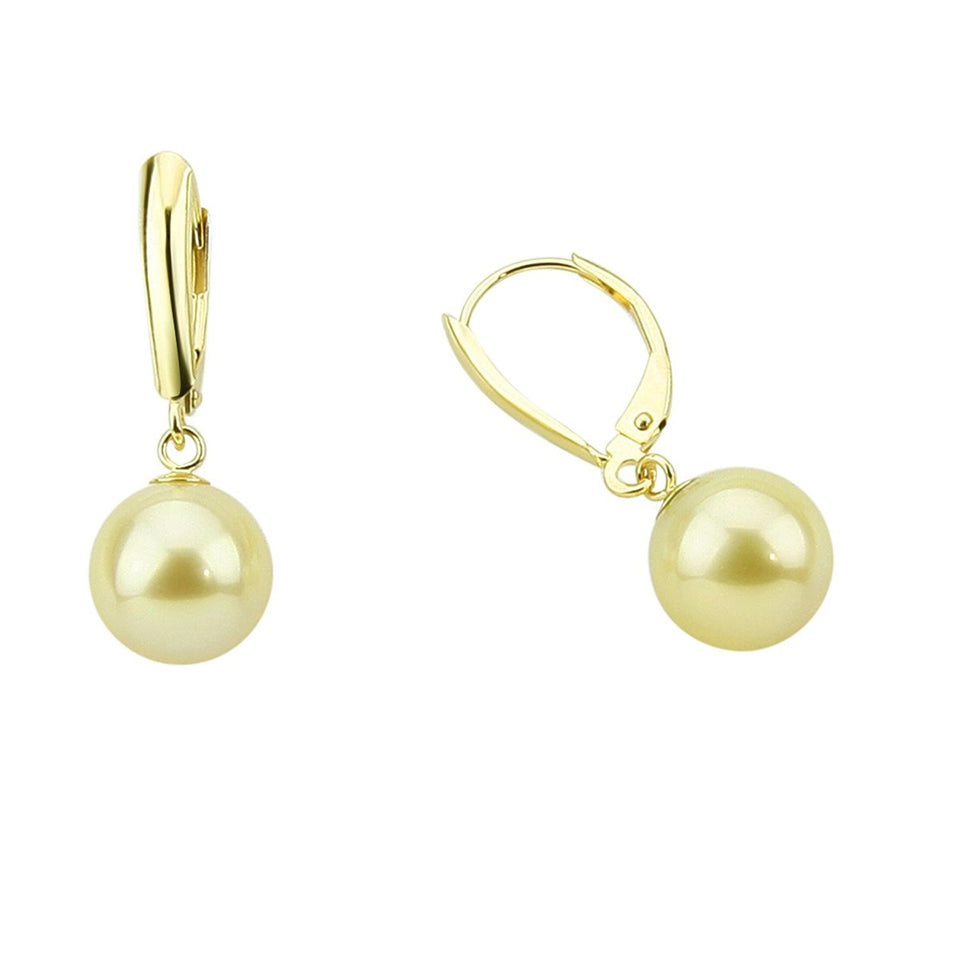 14K Yellow Gold 9–10mm Light Golden South Sea Cultured Pearl Lever-Back Earrings