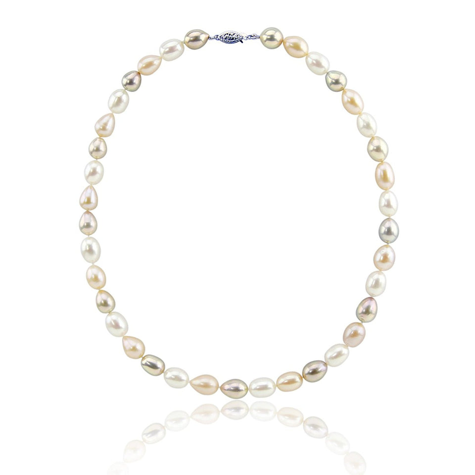 14K White Gold 8–9mm White Oval Freshwater Cultured Pearl Necklace, 20"