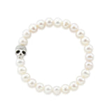 7–8mm White Freshwater Cultured Pearl Bracelet, 7.5", with Skull Bead