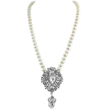 7.5–8mm White Freshwater Cultured Pearl Necklace, 20", with Rhinestone Pendant