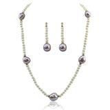 14K Yellow Gold 11–13mm Lavender and 4–5mm White Baroque Freshwater Cultured Pearl Necklace, 18", and Earrings Set