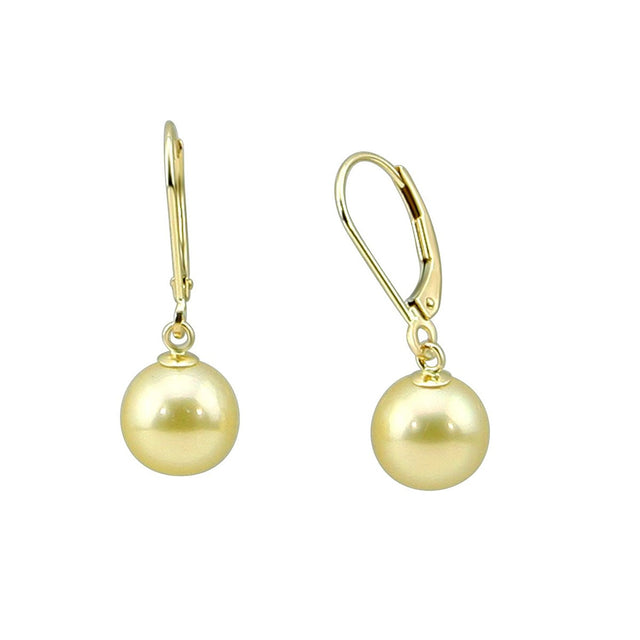 14K Gold 9–10mm Golden South Sea Pearl Lever-Back Earrings