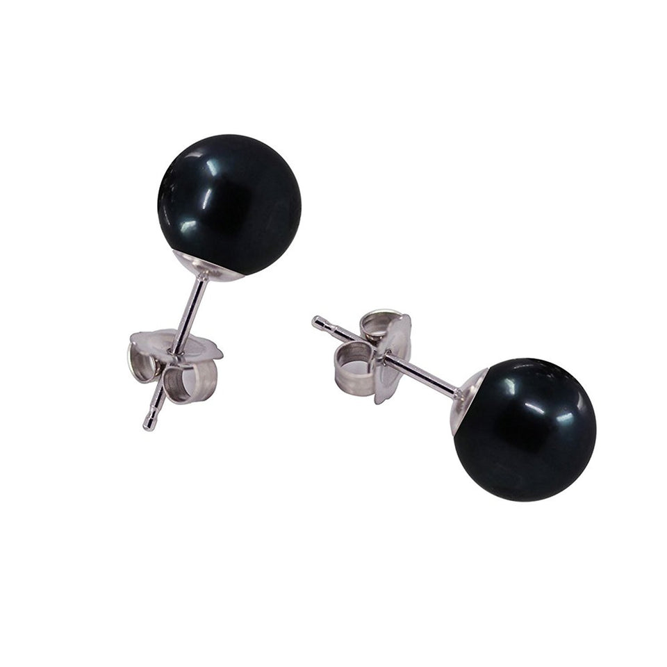 14K White Gold 6.5–7mm Black Akoya Cultured Pearl Earrings