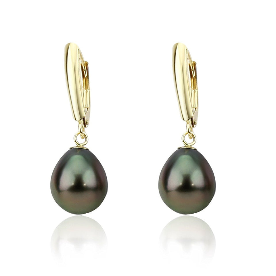 14K Yellow Gold 9–10mm Baroque Tahitian Cultured Pearl Leverback Earrings
