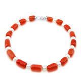 10–11mm Freshwater Cultured Pearl and Red Coral Necklace, 18"