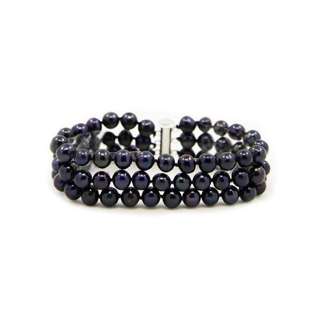 3-Row 6.5–7mm Black Freshwater Cultured Pearl Bracelet, 7.5"