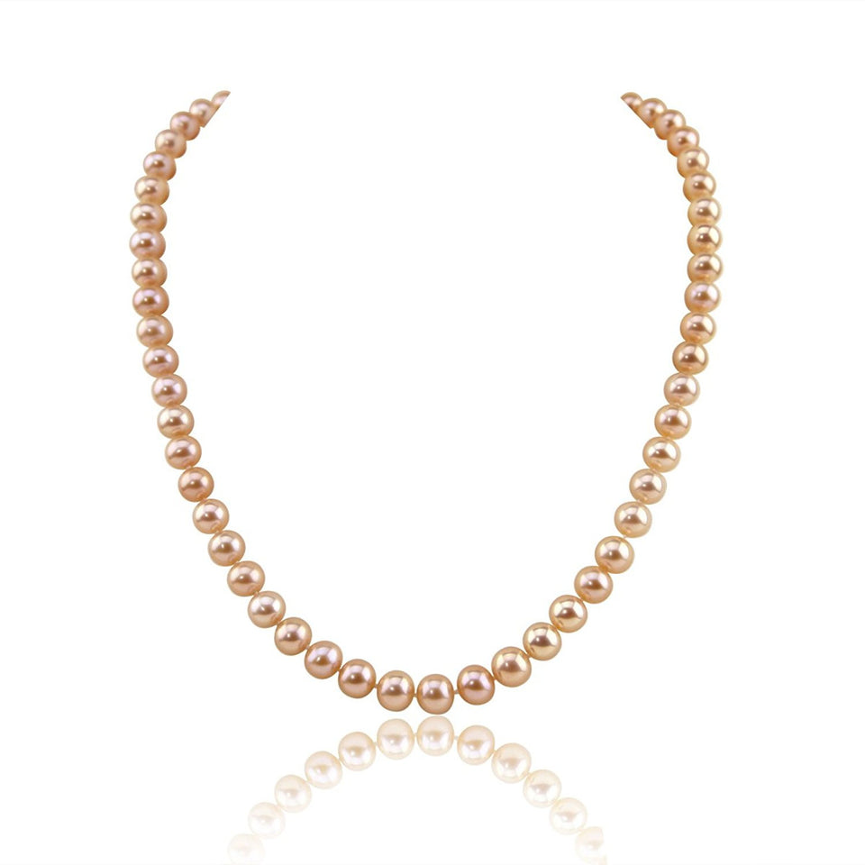 14K White Gold 7–8mm Metallic Pink Freshwater Cultured Pearl Necklace, 20"