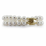 14K Gold 2-Row 8–9mm White Freshwater Pearl Bracelet, 7.5"