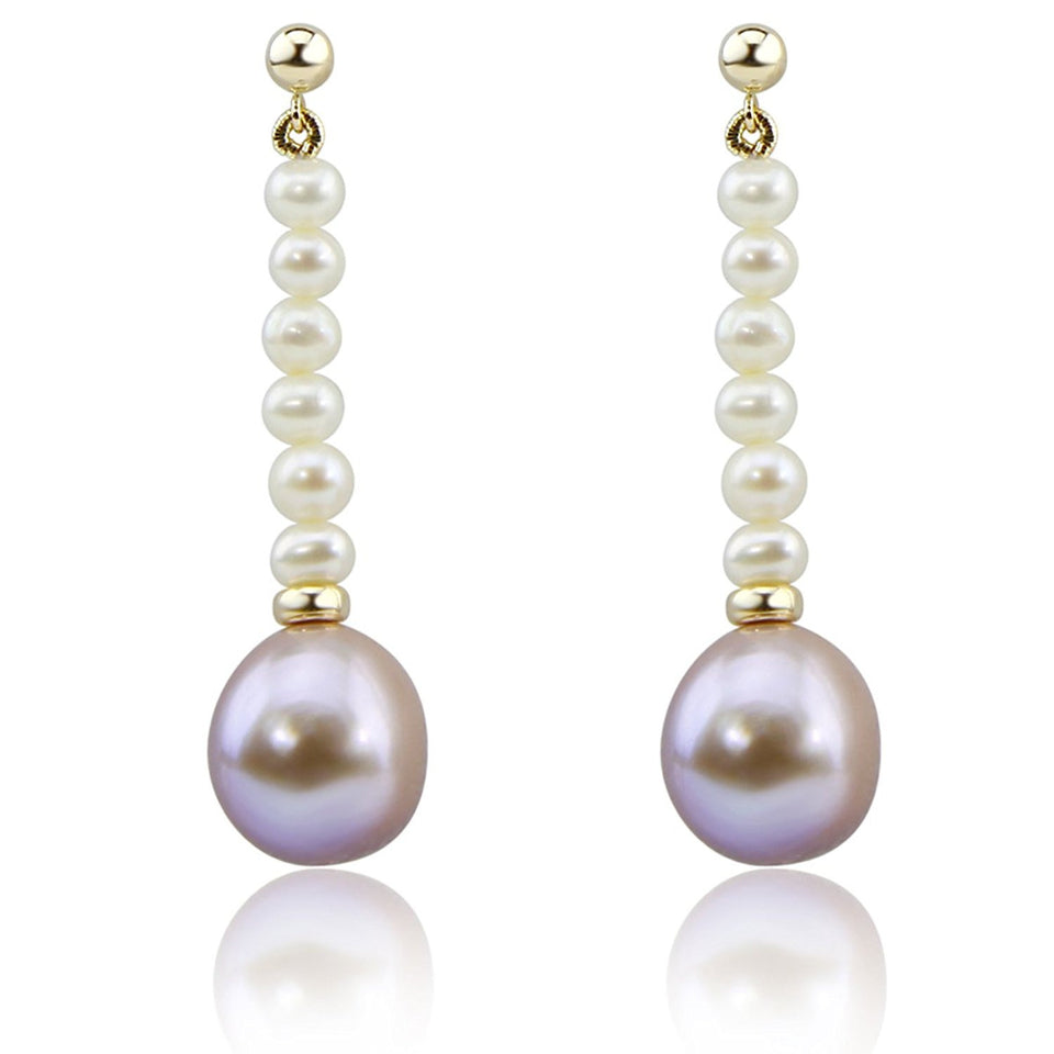 14K Yellow Gold 4–5mm and 11–12mm Lavender Baroque Freshwater Cultured Pearl Dangle Earrings