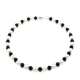 9–10mm White Freshwater Cultured Pearl and Black Onyx Necklace, 18", and Bracelet, 7.5", Set
