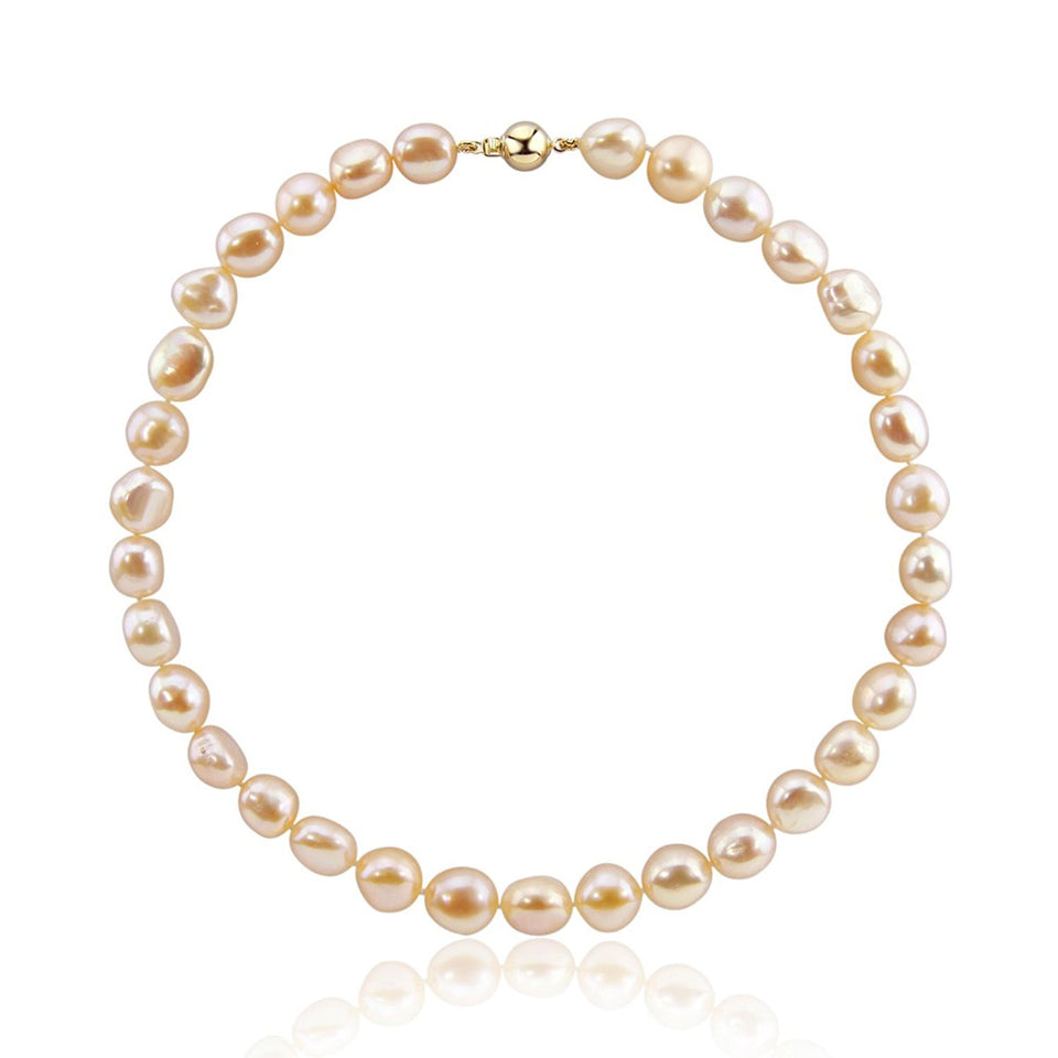 14K Yellow Gold 11–13mm Pink Baroque Freshwater Cultured Pearl Necklace, 18"