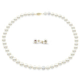 14K Yellow Gold 8–9mm White Freshwater Cultured Pearl Necklace, 18", and Earring Set