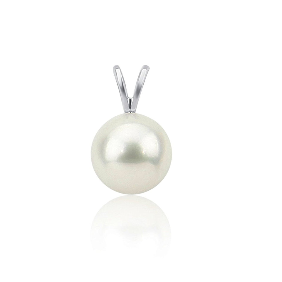 14K White Gold 9–10mm White Round Freshwater Cultured Pearl Pendant