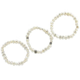 7–8mm White Freshwater Cultured Pearl Stretch Bracelets with Base Beads, Set of 3, 7.5"