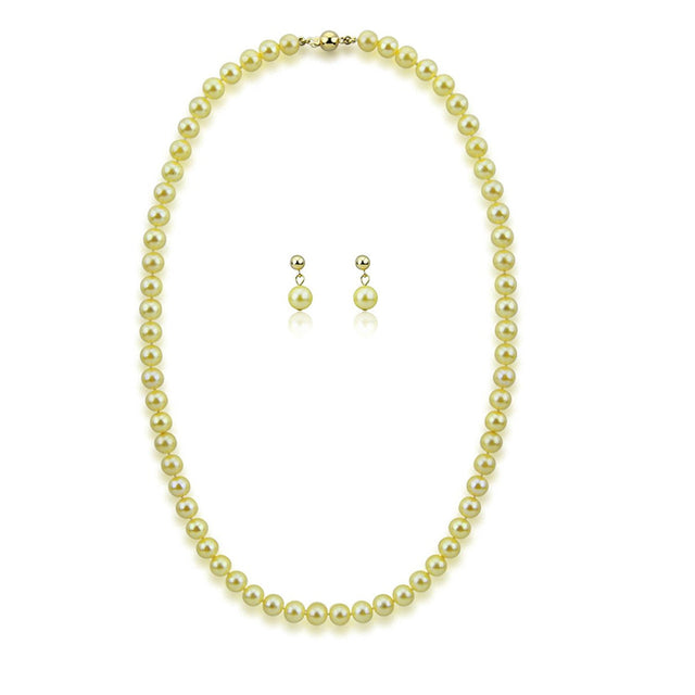 14K Yellow Gold 6–6.5mm Golden Akoya Cultured Pearl Necklace, 20", and Earring Set