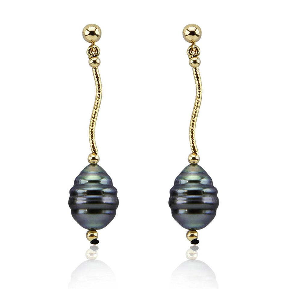 14K Yellow Gold 11–12mm Baroque Tahitian Cultured Pearl Dangle Earrings