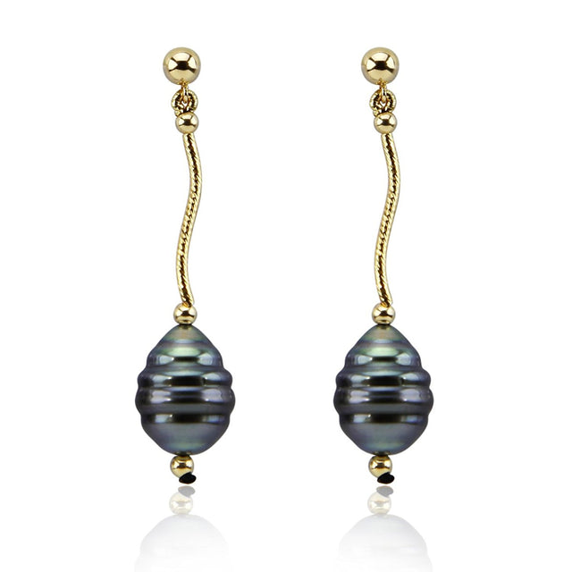 14K Yellow Gold 11–12mm Baroque Tahitian Cultured Pearl Dangle Earrings