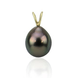 14K Yellow Gold 9.0-10.0mm Pear Black Tahitian Cultured Pearl Pendant and Lever-Back Earrings Set-03 — product view 2