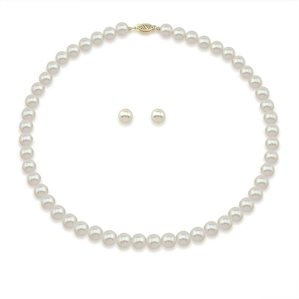 14K Gold 8–9mm Freshwater Pearl Necklace & Earrings Set