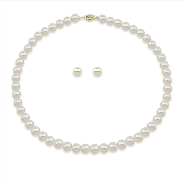 14K Gold 8–9mm Freshwater Pearl Necklace & Earrings Set