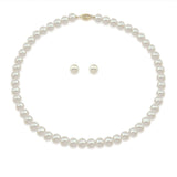 14K Yellow Gold 6.5–7mm White Freshwater Cultured Pearl Necklace, 17", and Earrings Set