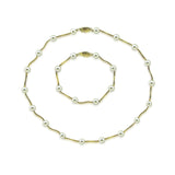 14K Gold 7–7.5mm White Akoya Pearl Necklace & Bracelet Set