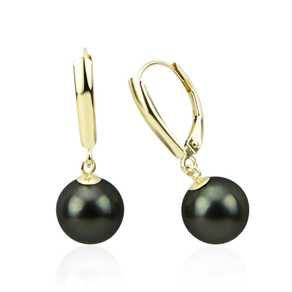 9–10mm Round Tahitian Pearl Lever-Back Earrings