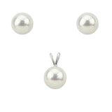 14K White Gold 9–10mm White Round Freshwater Cultured Pearl Stud Earrings and Pendant Set