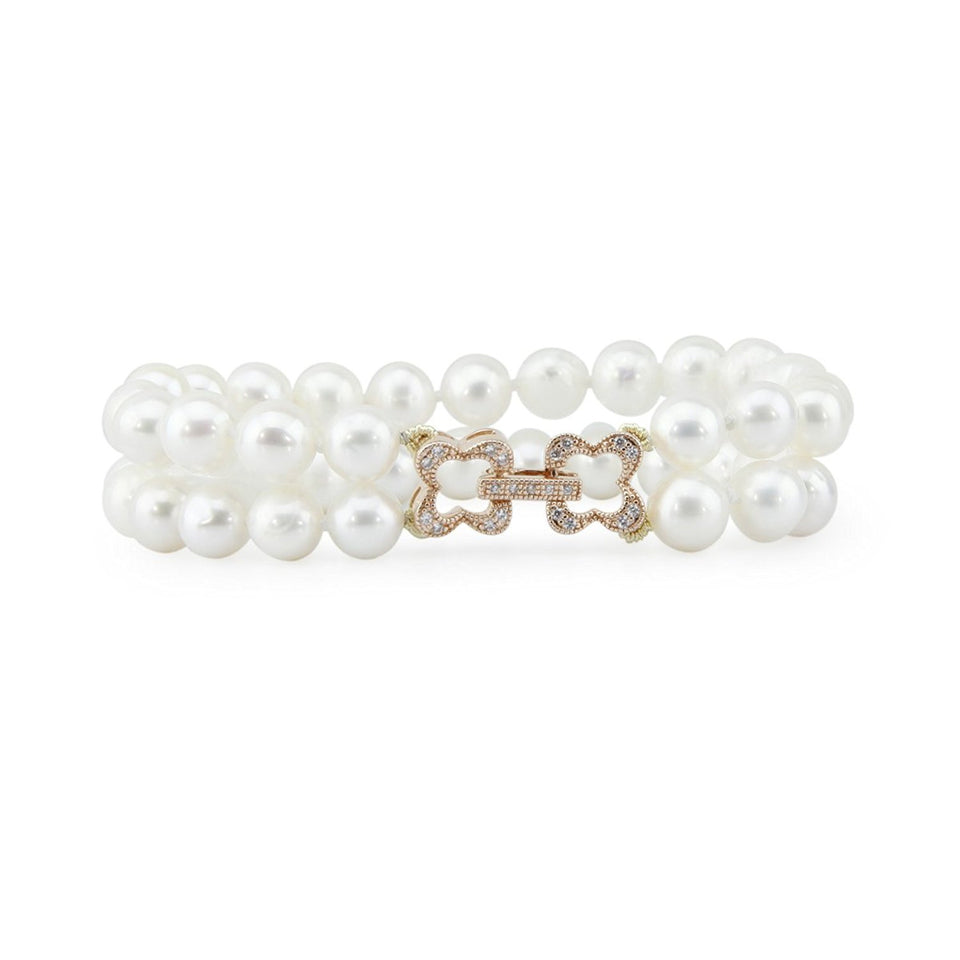 2-Row 7–8mm White Freshwater Cultured Pearl Bracelet, 7.5"
