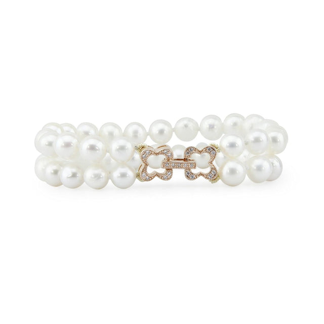 2-Row 7–8mm White Freshwater Pearl Bracelet, 8"