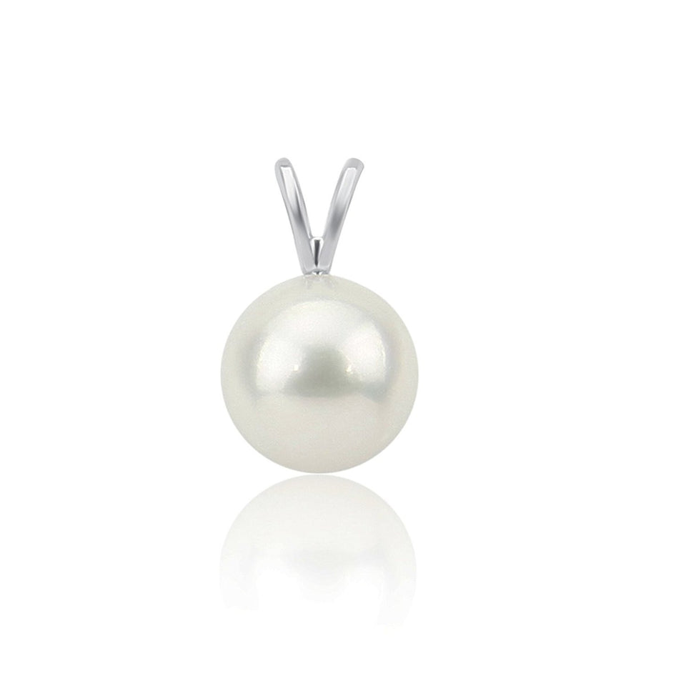 14K White Gold 10–11mm White Round Freshwater Cultured Pearl Pendant