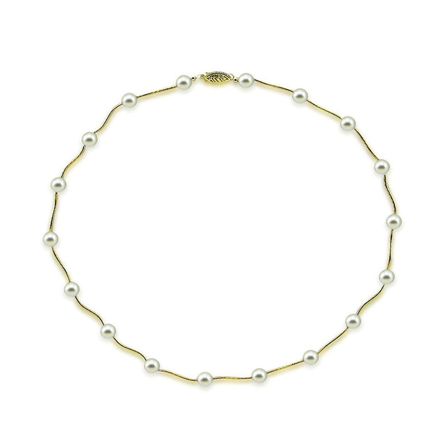 14K Gold 7–7.5mm White Akoya Pearl Station Necklace, 18"