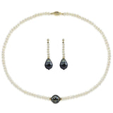 14K Yellow Gold 4–5mm Freshwater and 11–12mm Tahitian Cultured Pearl Necklace, 16", and Earring Set