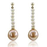 14K Yellow Gold 4–5mm White and 12–13mm Pink Baroque Freshwater Cultured Pearl Dangle Earrings