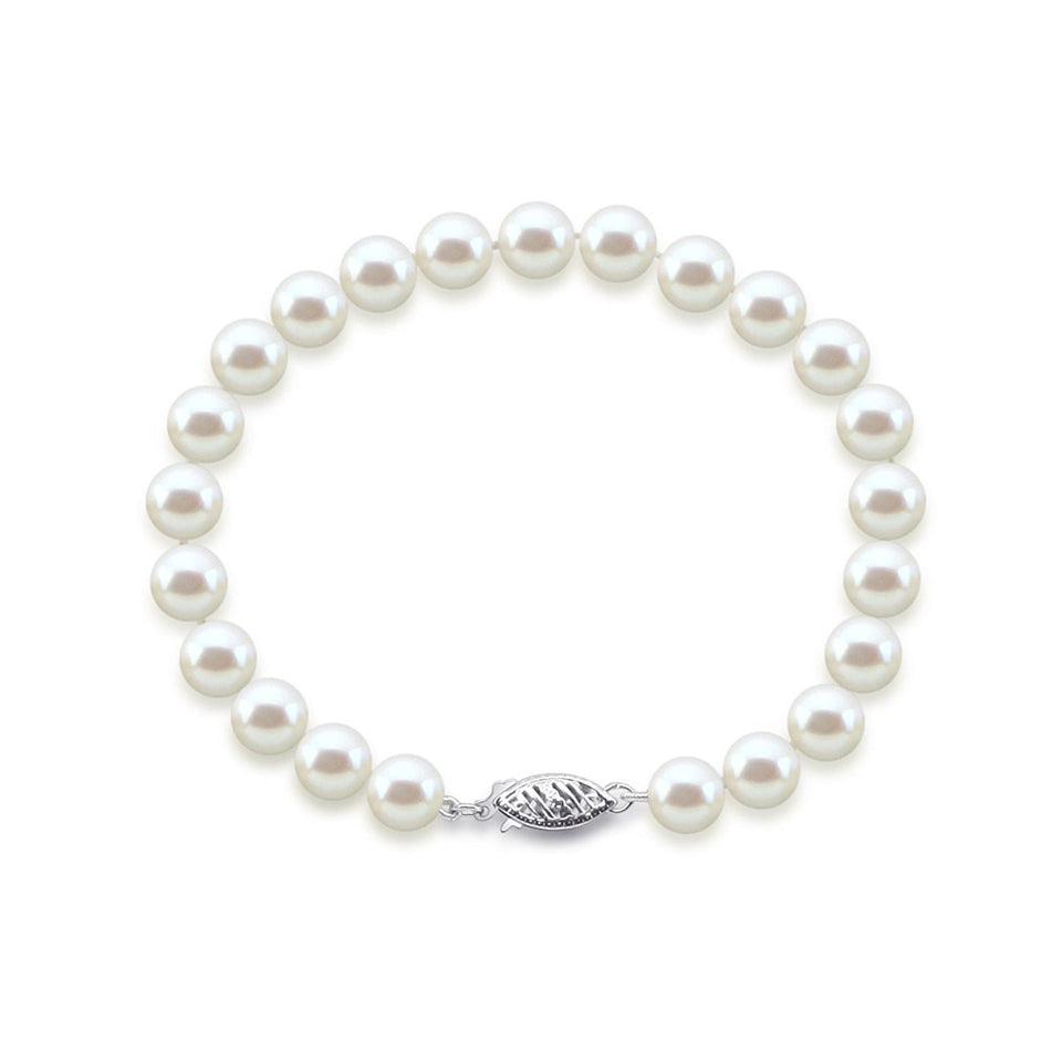 14K White Gold 6.5–7mm White Freshwater Cultured Pearl Bracelet, 7.5"