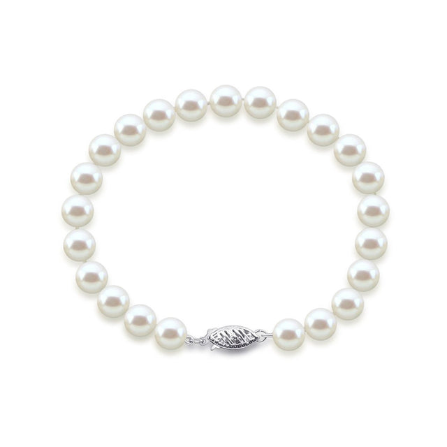 14K White Gold 6.5–7mm White Freshwater Cultured Pearl Bracelet, 7.5"