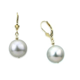 14K Yellow Gold 13–14mm Round Grey Freshwater Cultured Pearl Lever-Back Earrings