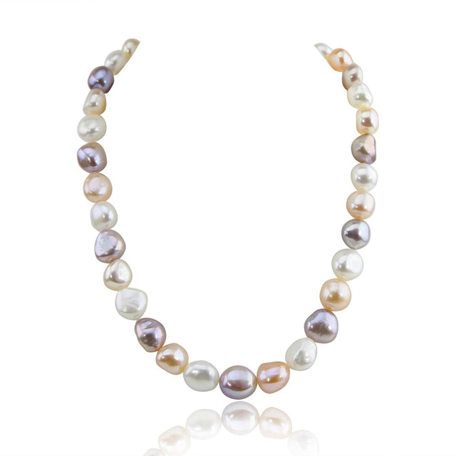 14K Gold 11–13mm Multi-Color Baroque Freshwater Pearl Necklace, 18"